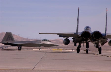 Eagle and Raptor  - ocean, sky, jet, air, prop, mach, runway, contrail, cloud, eagle, force, afterburn, float