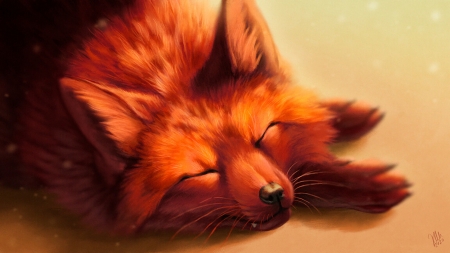 Offline by Jasmin Mena - fantasy, red, vulpe, jasmin mena, fox, sleep