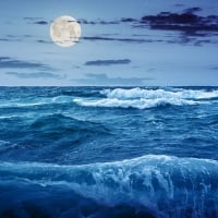 Moon Over Ocean Waves