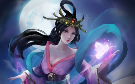 Chang'e - stanley ho, moon, blue, girl, change, pink, fantasy, chang e, luna