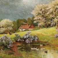 Spring Landscape with Ducks