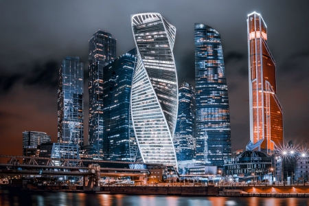 Skyscrapers of Moscow, Russia - moscow, skyscrapers, reflection, russia