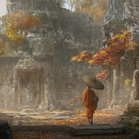 The monk in the temple by Wanxing Wang