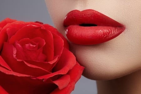 Red - lips, woman, red, girl, rose, flower, lipstick