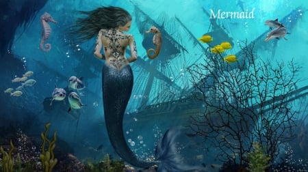 TATTOO MERMAID - TATTOO, SHIP, MERMAID, OCEAN, FISH, SEAHORSES, DOLPHINS