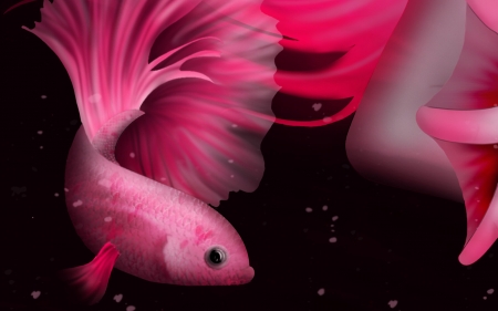 Zodiac ~ Pisces (detail) by Paola Melendez Roca - detail, pink, black, fantasy, pisces, pesti, fish, zodiac, blakc, luminos