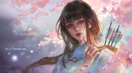 Archer - archer, art, blue, face, fantasy, frumusete, girl, luminos, pink, spring, tea me, teame, teame zhao