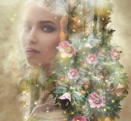WOODLAND ELF - elf, female, flowers, woodland