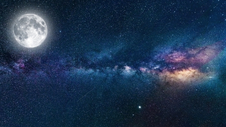 Milky Way - Firefox theme, Milky Way, stars, full moon, sky