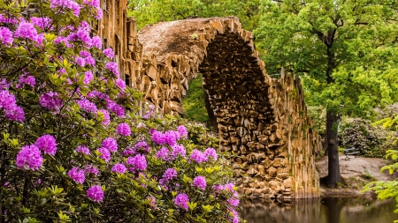 Germany's garden - trees, stone, Germany, beautiful, wildflowers, river, garden, lake, bridge, park