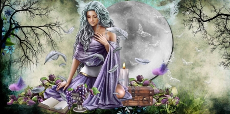 WHITE BUTTERFLIES - butterflies, candle, feathers, female, moon, white