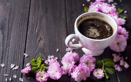 coffee - coffee, cup, flowers, pink, still life