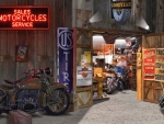 Outside the Motorcycle Shop