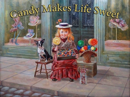 Candy makes Life Sweet - dog, sweets, painting, candy