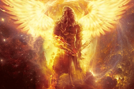 IFRIT - warrior, fire, wings, inferno, digital art, angel, god