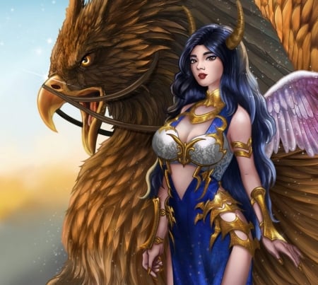 FANTASY WARRIOR - FANTASY, WINGS, FEMALE, WARRIOR, BIRD