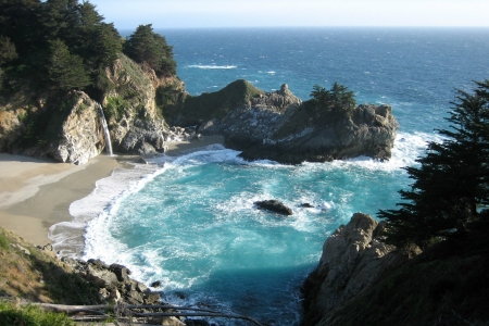 McWay Waterfall, Big Sur, California - waterfall, nature, usa, beach