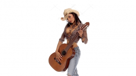 Cowgirl Talent - guitar, cowgirl, music, hats, brunettes