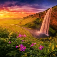 Waterfall at sunset