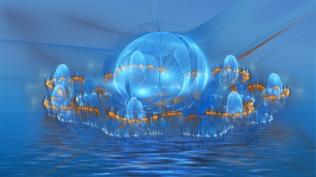 Digital Blue Orbs - blue, digital, fantasy, Water, orbs, Fractals, Fantasy