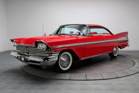 1959 Plymouth Sport Fury - Red Car, Red, Classic, Fins, Antenna, Headlights, Chrome Trim, White Walls