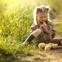 Girl with Chickens