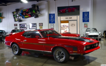 Red Mach I Muscle Car - Rims, rims, Red, Muscle Car, Mustang, Ford, Classic, Mach I, Fastback