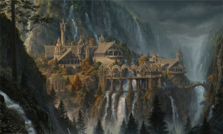 lord of the ring - mountans, rivendell, trees, waters