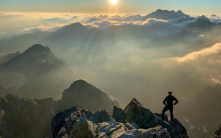 Sunrise in Tatry, Poland - clouds, mist, Poalnd, sunrise, Tatry