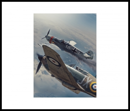 Air To Air Combat - British, Smoke, Fire, Aircraft, Sky, WWII, German