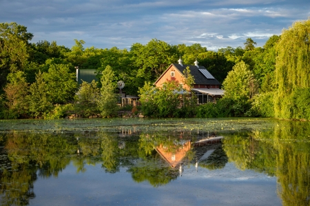 Ponds Houses Reflection - trees, nature, pond, houses, reflection