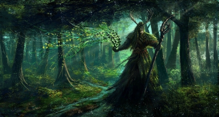 art fantasy - druids, forest, magic, trees