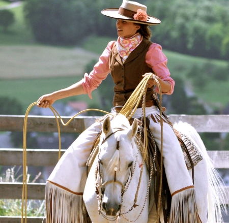 ღ - girl, horse, lasso race, model