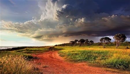 clouds running towards the ocean - clouds, ocean, sky, clearing