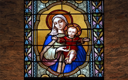 Queen of Rosary - Rosasy, Mary, stained glass, Baby, Jesus