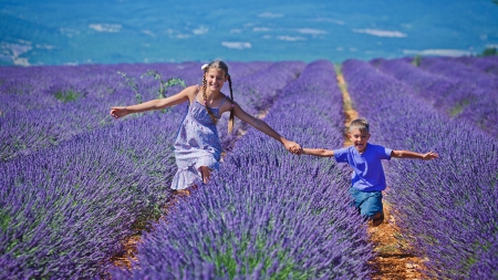 Joy - children, fields, lavandula, nature, people