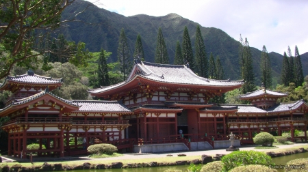 Byodo Temple , Oahu, Hawaii - bayodo, hawaii, mountain, oahu, sky, temple, trees