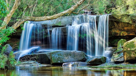 Waterfall - pretty, water, blue, photography, falls, HD, nature, green, lake