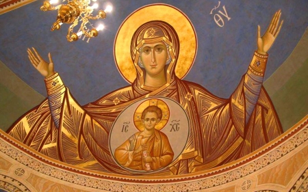 Mary with Unborn Jesus - icon, Virgin, Mary, church, Jesus, dome, Unborn