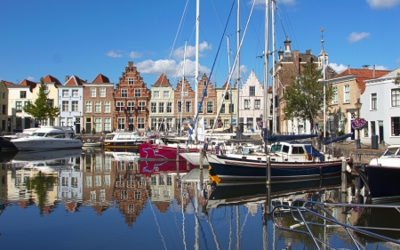 Marina in Goes, Netherlands - marina, yachts, Netherlands, houses, sailboats