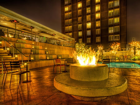 Fire by the pool - pool area, outside, fire, pool, outdoors