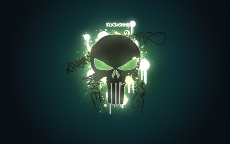 Light in darkness - skull, light, green, graffiti, luminescent, darkness