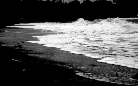 Sea Sand Wave  - beach, bw, wave, sand, sea