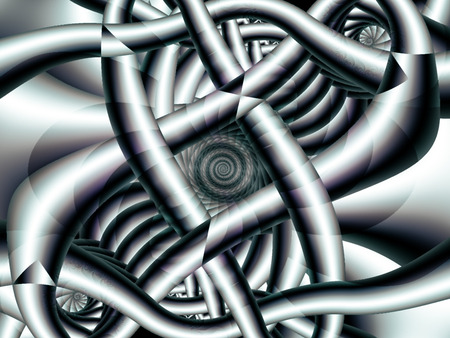 Bauhaus - pipes, abstract, spiral, white, gray, fractal