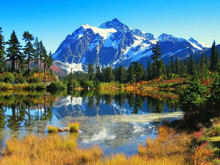 Art Lake - nice, sky, lake, blue, beautiful, mountains, reflexive