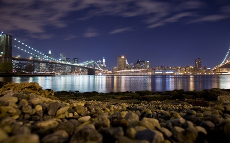 Beautiful City - beach, beautiful, skyline, city, cityscape, architecture, river, modern, down town, bridge, rocks