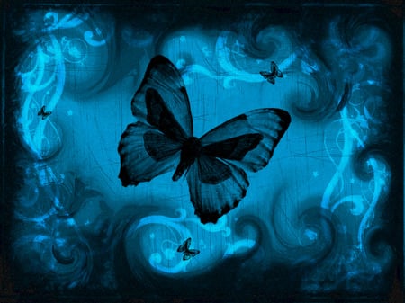 Night Butterfly - blue, butterflies, night, darkness, sky