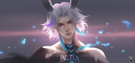 Vida - creature, fantasy, lightwing academy, face, man, pink, luminos