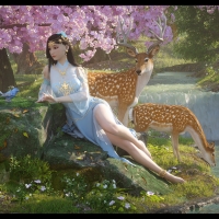 Girl with deers