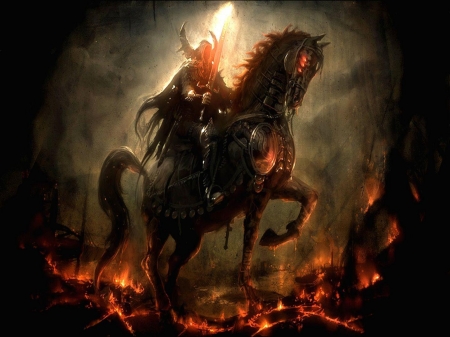 I've come ..Prepared for you...Hell - warrior, Hell, fire, flames, beauty, light, art, horse